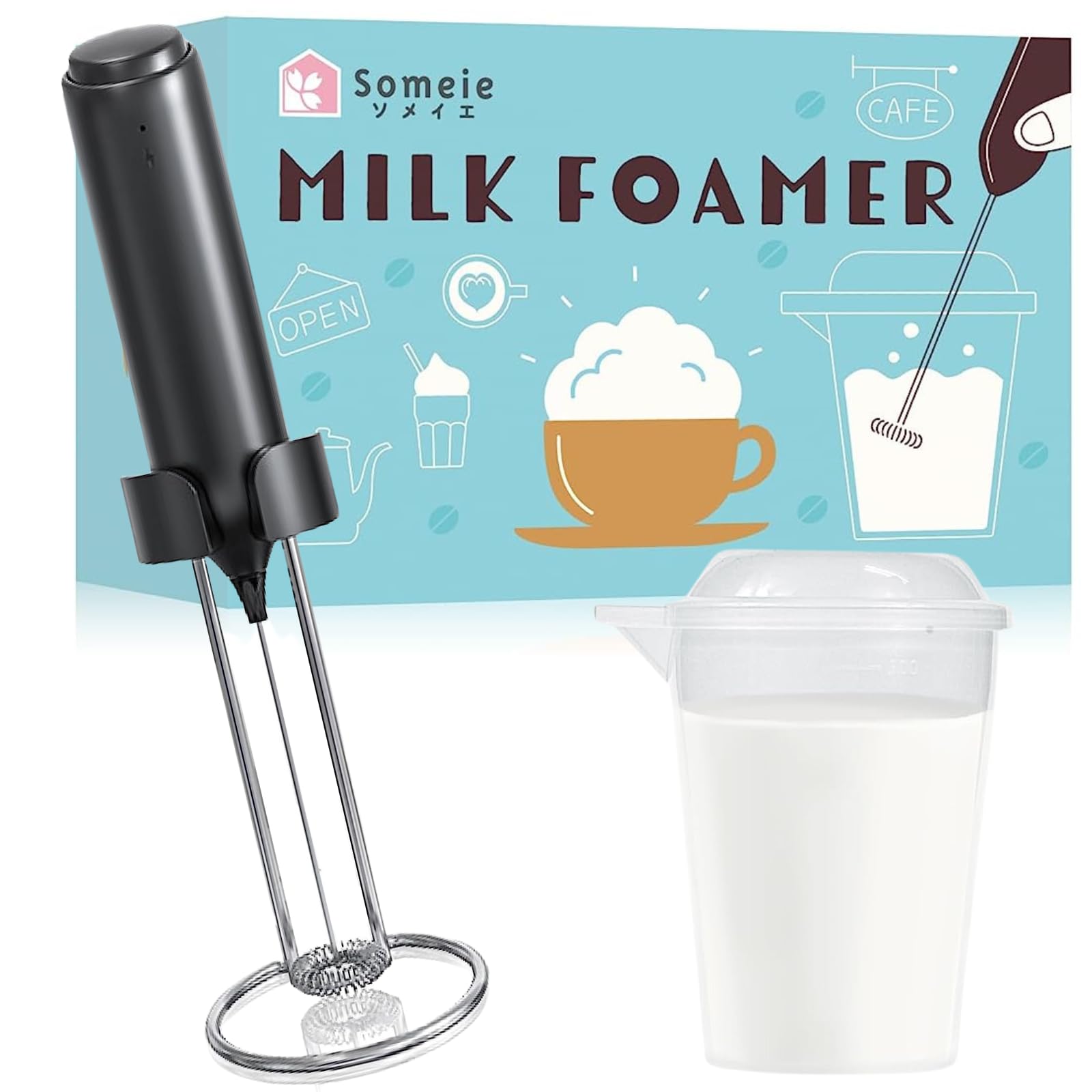 

Молоко Easy Latte, сумісна з гайковим ключем, електрична чашка для молока, USB, чашка для мікрохвильової печі, USB, спінювач молока (Someie) піноутворювач, будинок, включено, спінювач, подарунок, чорний