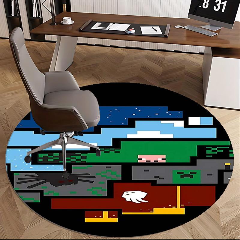 Minecraft Steve,Pixel Art Chair mat Round Rug Office carpet, Machine Washable, Non slip, Suitable for Living Rooms, Bedrooms