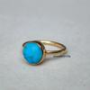 Round Cab Blue Sleeping Beauty Arizona Turquoise Silver 14K Yellow Gold Ring Jewelry