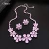 European and American Cherry Blossom Pink Zircon Flower Necklace Two-piece Set Collarbone Chain Bridal Temperament Necklace