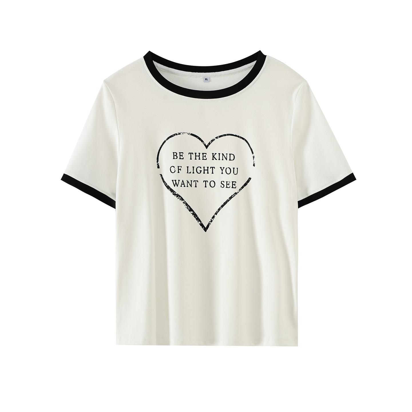 

2026 Spring Plus Size Women s Color Block Round Neck Short Sleeve Loose T-Shirt XL (65-75 kg) брудно-білий
