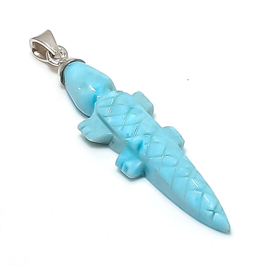 

Natural Larimar Gemstone Handmade 925 Sterling Silver Jewelry Pendant 2.25 z5m94