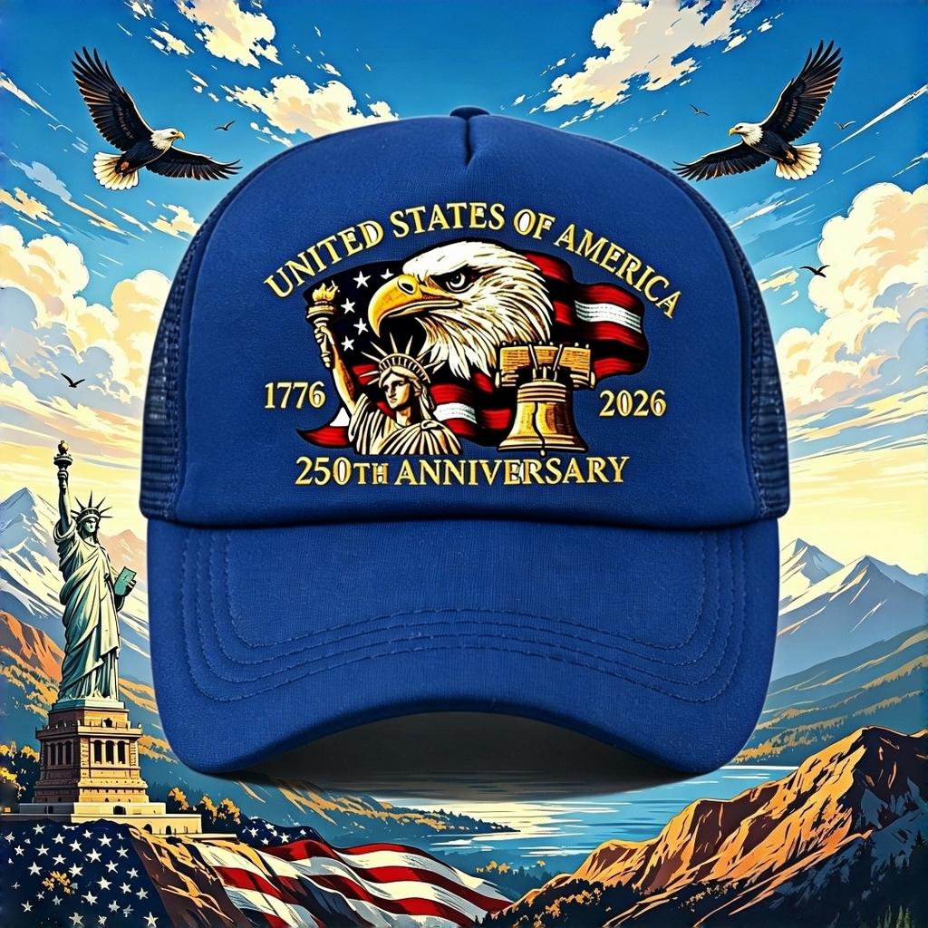 American Retro 250Th Anniversary Truck Cap 1776 -  American Eagle Patriotic Style Adjustable Mesh Printed Baseball Cap (For