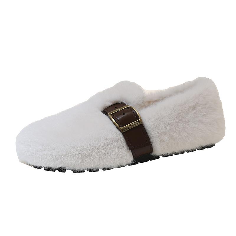 

Ankola red wool shoes women s outer wear 2025 autumn and winter new one-pedal flat-bottomed lazy bag head cotton shoes 35