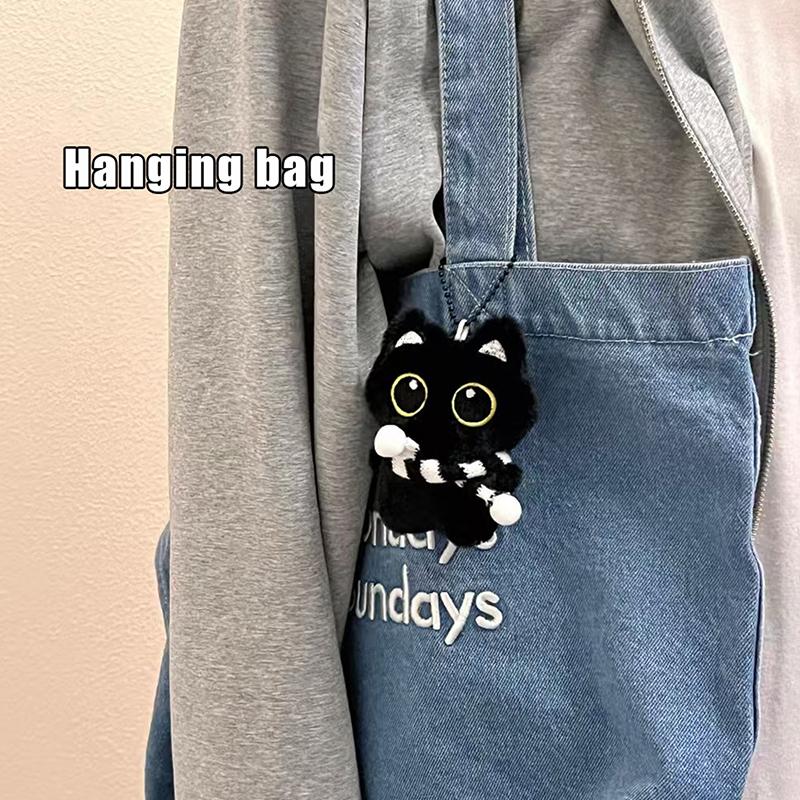 Creative Plush Little Black Cat Pendant Cute Fashion Cat Keychain Exquisite Backpack Decoration Accessories