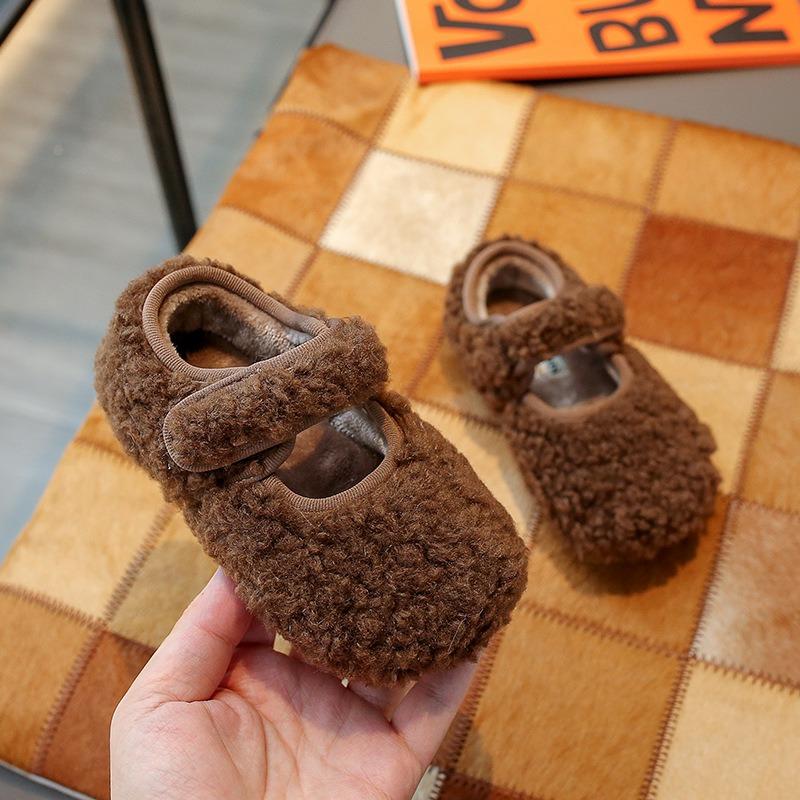 Children's Cotton Shoes Winter Boys and Girls Velcro Fluffy Shoes Students Fleece Warm Shoes Baby Outer Wear Classmates