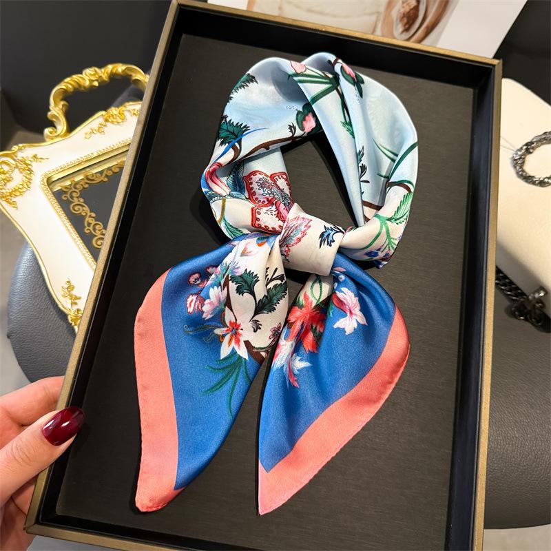 Print 70cm Silk Satin Headkerchief Women Luxury Design Neck Tie Scarf Female Hair Hand Wrist Foulard Shawl Hijab Bandana Scarves