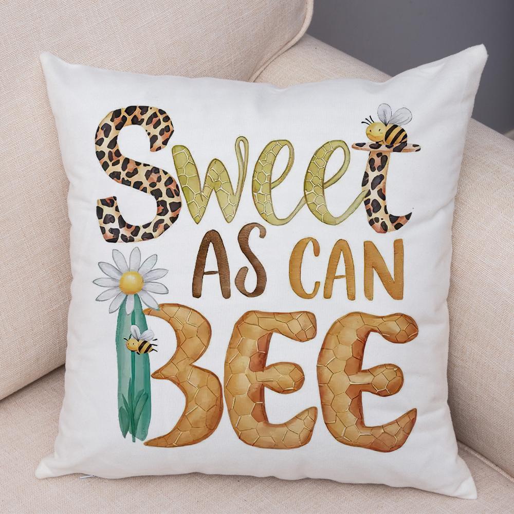 Sweet Bee Pillowcase Double Print Bee Yourself Cushion Cover Soft Plush USBee Pillowe Case for Sofa Home Car