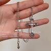 Korean Niche Design Silver Cross Necklace Female Long Clavicle Punk Retro Hottie Y2k Neck Jewelry