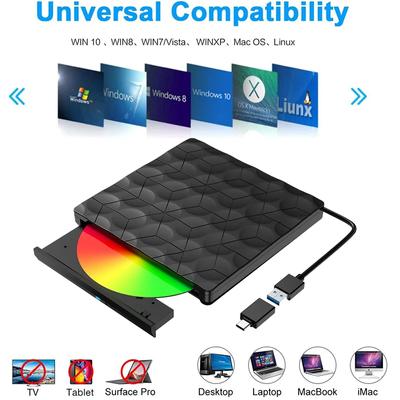 Externer DVD-Player USB3.0 Typ-C CD VCD Brenner und Lesegerät für Laptop Desktop-PC Mac Windows Linux iOS Mediaplayer Audio Video