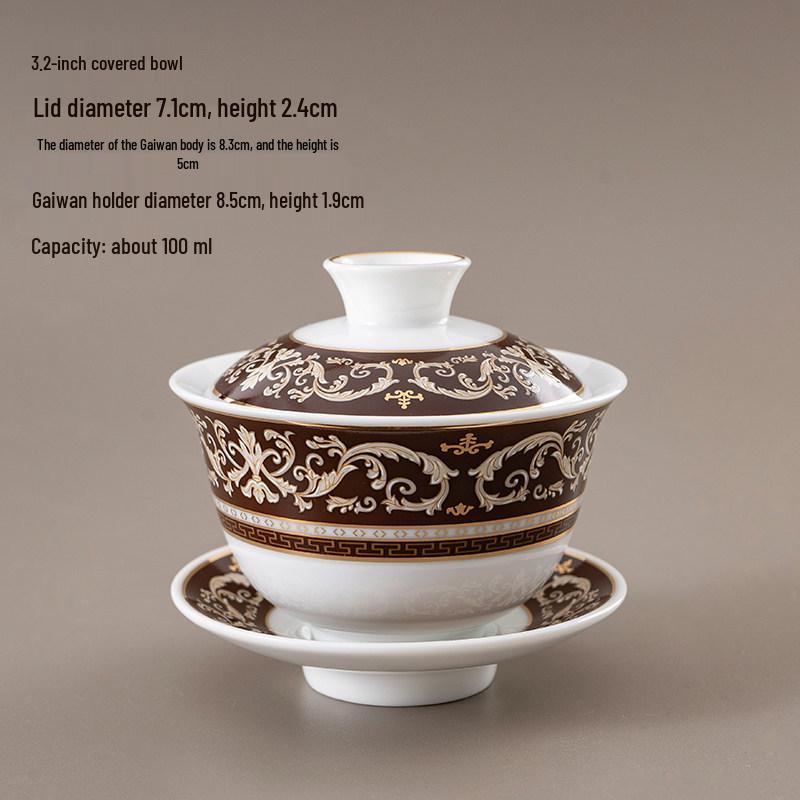 Chinese Style Ceramic Tea Set: White Porcelain Cup with Blue and White Ruyi Covered Bowl for Living Room