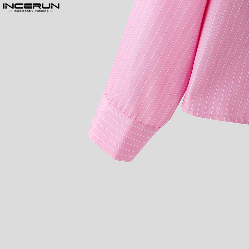 INCERUN Plus Size Men Spring Turn Down Collar Long Sleeve Striped Shirts Casual Tops