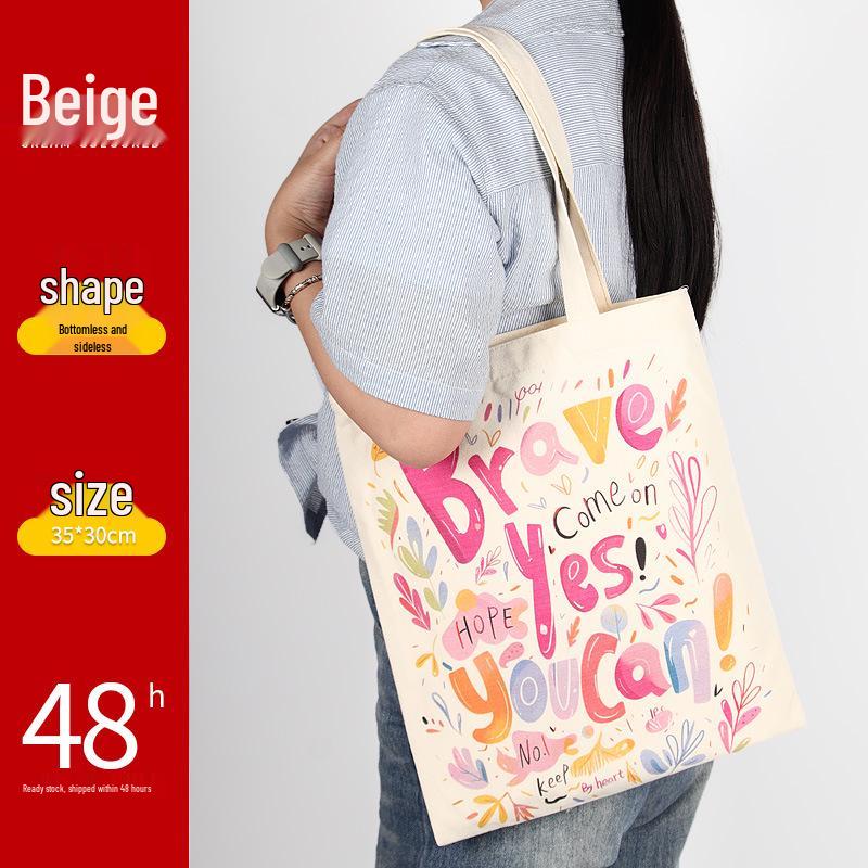 Black Canvas Tote Bag with Logo Print - Eco-friendly for Students