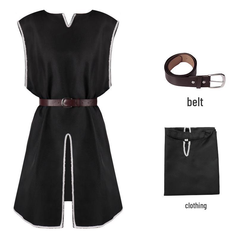 Średniowieczna męska luźna szata pulowerowa na Halloween z okrągłym dekoltem i paskiem