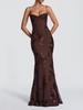 Women's Strapless Gold Embroidered Fishtail Evening Gown in Light Yellow