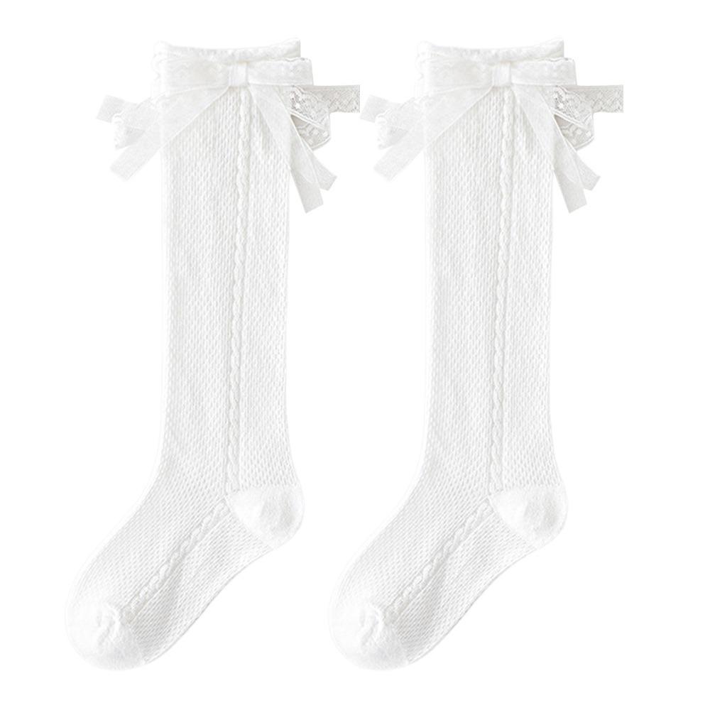 

White Bowknot Princess Socks Breathable Children s Long Socks Durable Girl Calf Socks Summer XL-twist