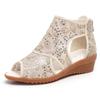 Women's Mesh Hollow Out Wedges Peep Toe Sandals Summer New Soft Sole Non Slip High Quality High Top Bling Zippers Cool Boots
