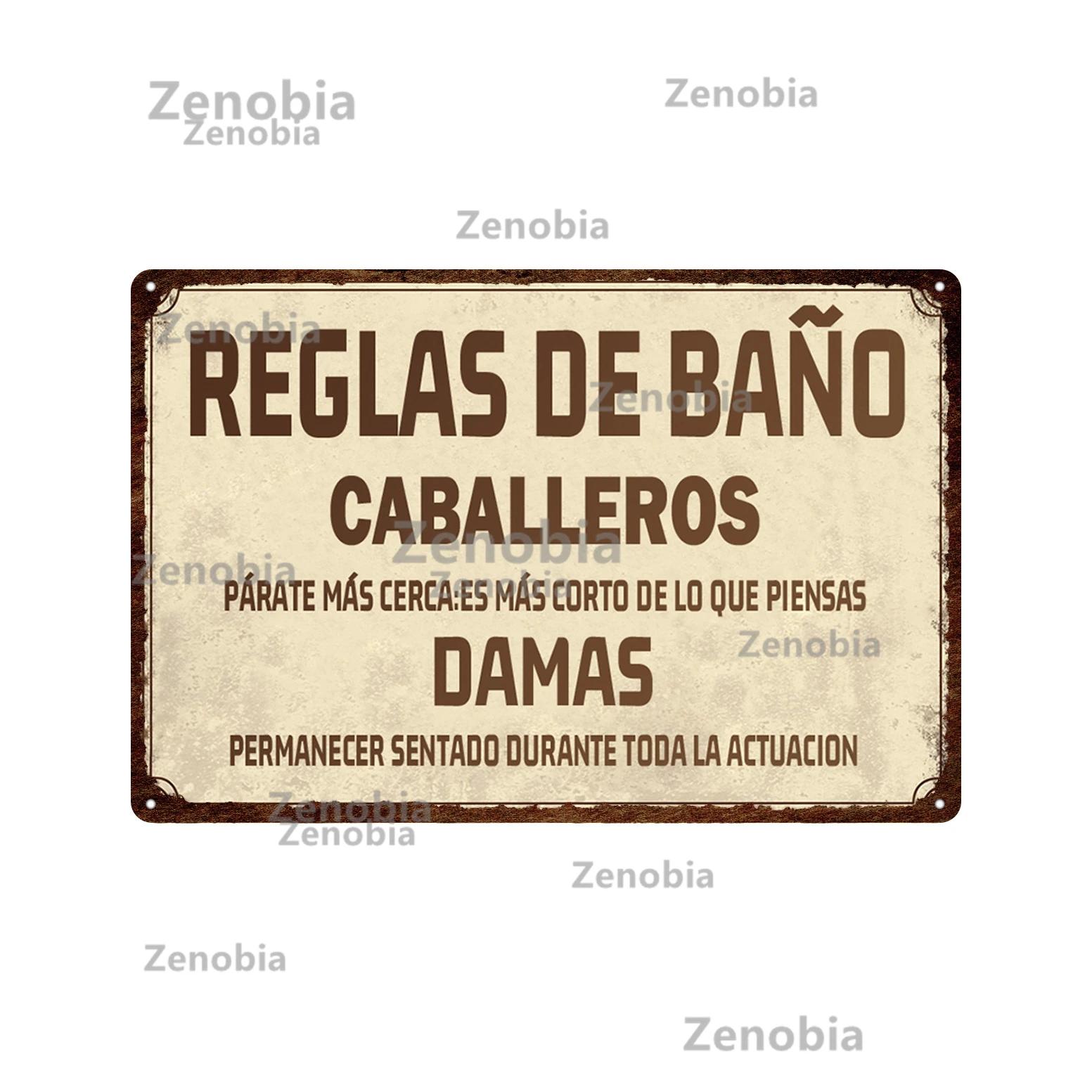 

Zenobia Home Decor Spanish Sign Vintage Metal Poster Bar Pub Club Hogarena Bano Man Cave Wall Art Iron Painting Decorative Plate 20X30CM