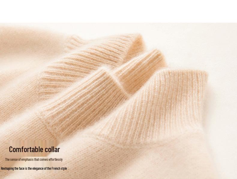Women's 100% Cashmere Thickened Long Sleeve Sweater - Half-High Neck, Versatile Knit Base Layer for Autumn/Winter