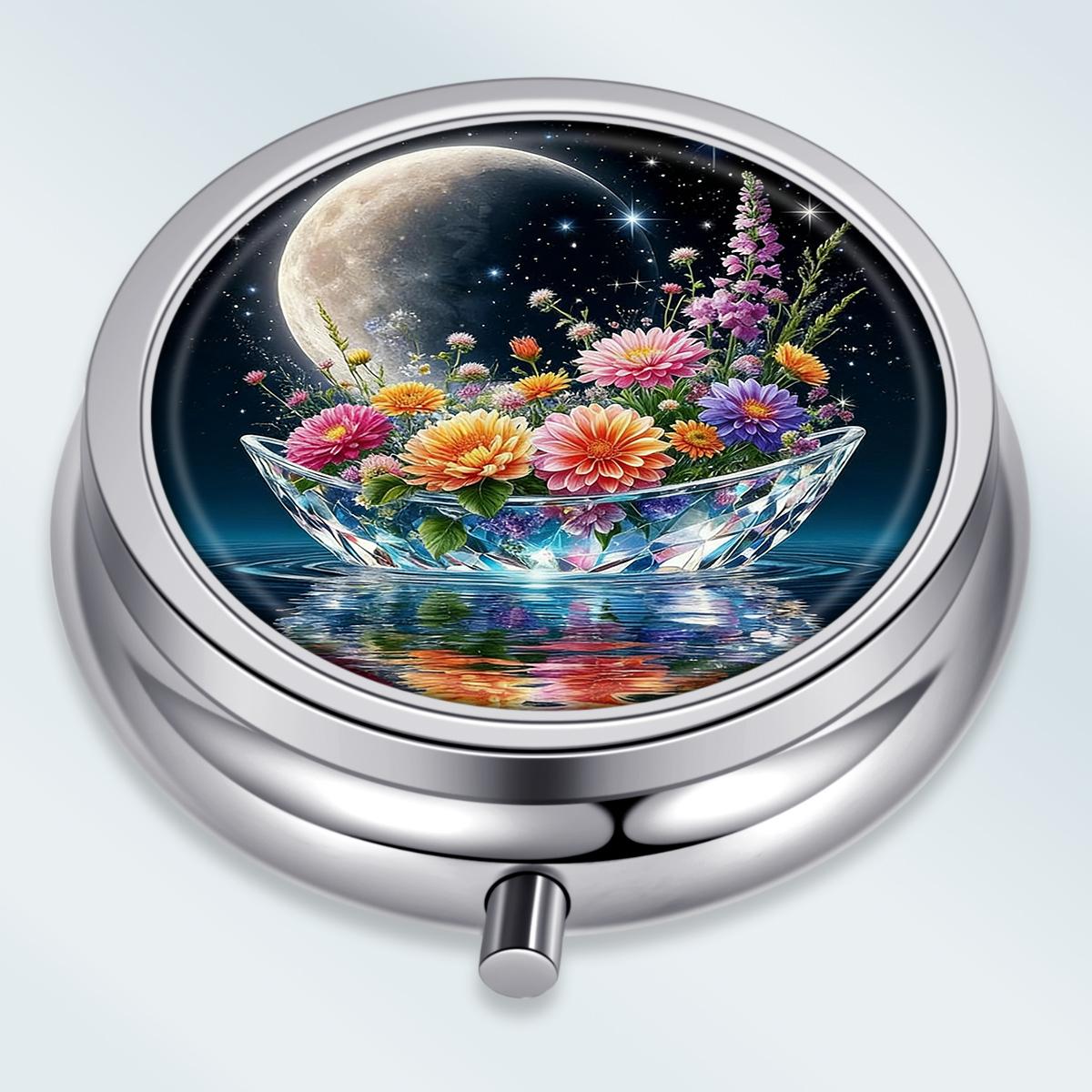 

Portable Pill Box with 3 Compartments, Mini Metal Medicine Organizer Case, Cute Printed Pill Container for Vitamins, Pills, Jewelry, Travel, Daily Use разноцветный