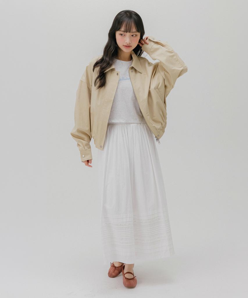 Mellotoli Pintuck Cotton Long Skirt (White)