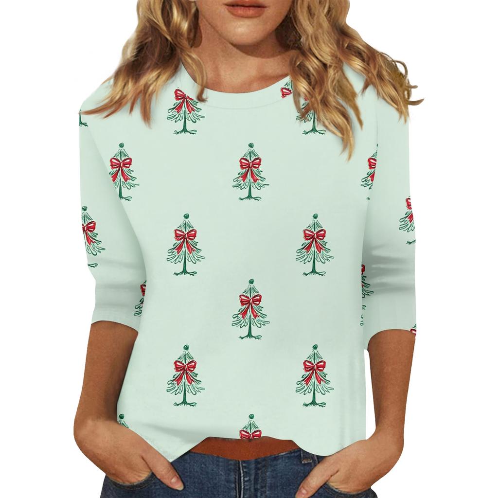 Dámský vánoční potisk s 3/4 rukávem do O-neck