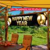 Happy New Year Banner 78.7 x 17.7 Inch Gold and Silver Balloons Sparkling Confetti Design for Holiday Party Decoration Indoor Outdoor Wall Fence or