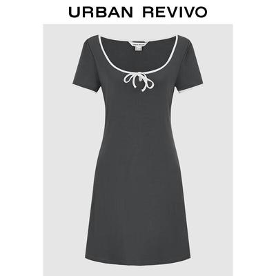 UR Women's Casual Contrast Trim Short Sleeve A-Line Dress