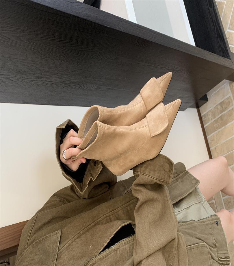 

2025 новый осенне-зимний французский универсальный остроносый котенок с золотой пряжкой короткие ботинки эластичные тонкие ботинки корейская версия ботинки-носки женские 39 абрикосовый