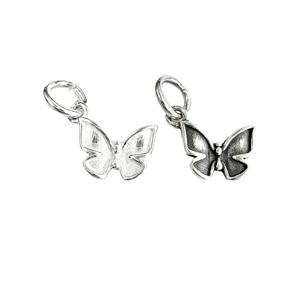 S999 Sterling Silver Retro Butterfly Pendant Charm for DIY Bracelets & Necklaces