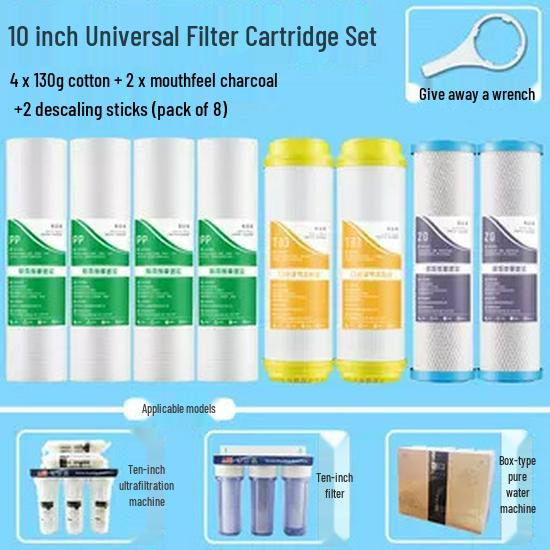 "Universal 10-Inch Water Purifier Filter: 3-Stage PP Cotton, UDF Granular Carbon, CTO Compressed Activated Carbon for Home"