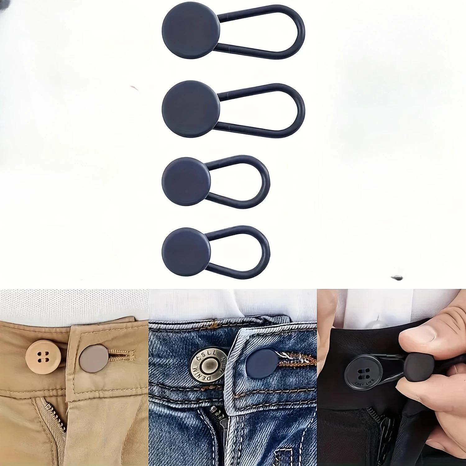 

4/12-Pack No-Sew Adjustable Jean Waist Extenders Easy Button Expanders Adds 1-1.4 Inch, Unisex for Pants Jeans Khaki/Blue/Black