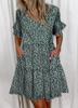 2025 European and American Women's Ruffle Pocket Printed Dress