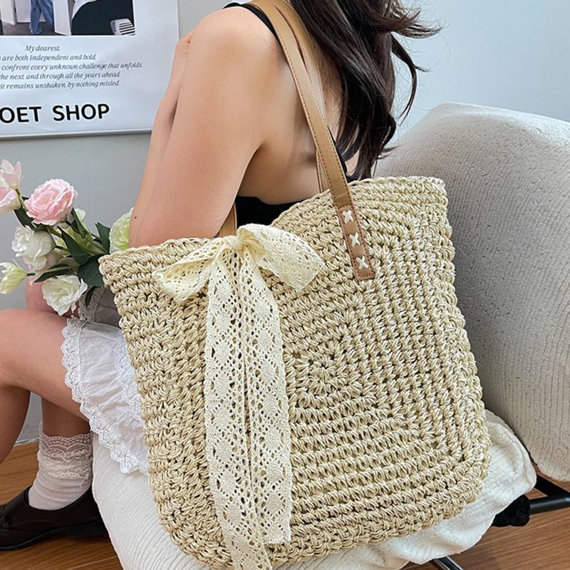 Yogodlns Eco Straw Shopping Bag For Women New Bohemian Beach Bag Large Capacity Shoulder Bag Trend Fashion Woven Handbag Tote