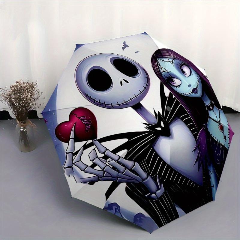 1 Auto Open Jack Skellington, Sally Themed Colorful 8-rib Portable Umbrella for Men and Women, A Compact Commuting Companion Suitable for Da