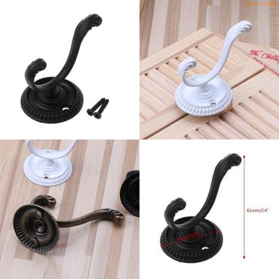 K1AE Heavy Duty Wall Hooks Antique Hanger Sturdy Decorative Coat Racks Zinc Alloy Double Hook for Hanging Hats Towels Keys