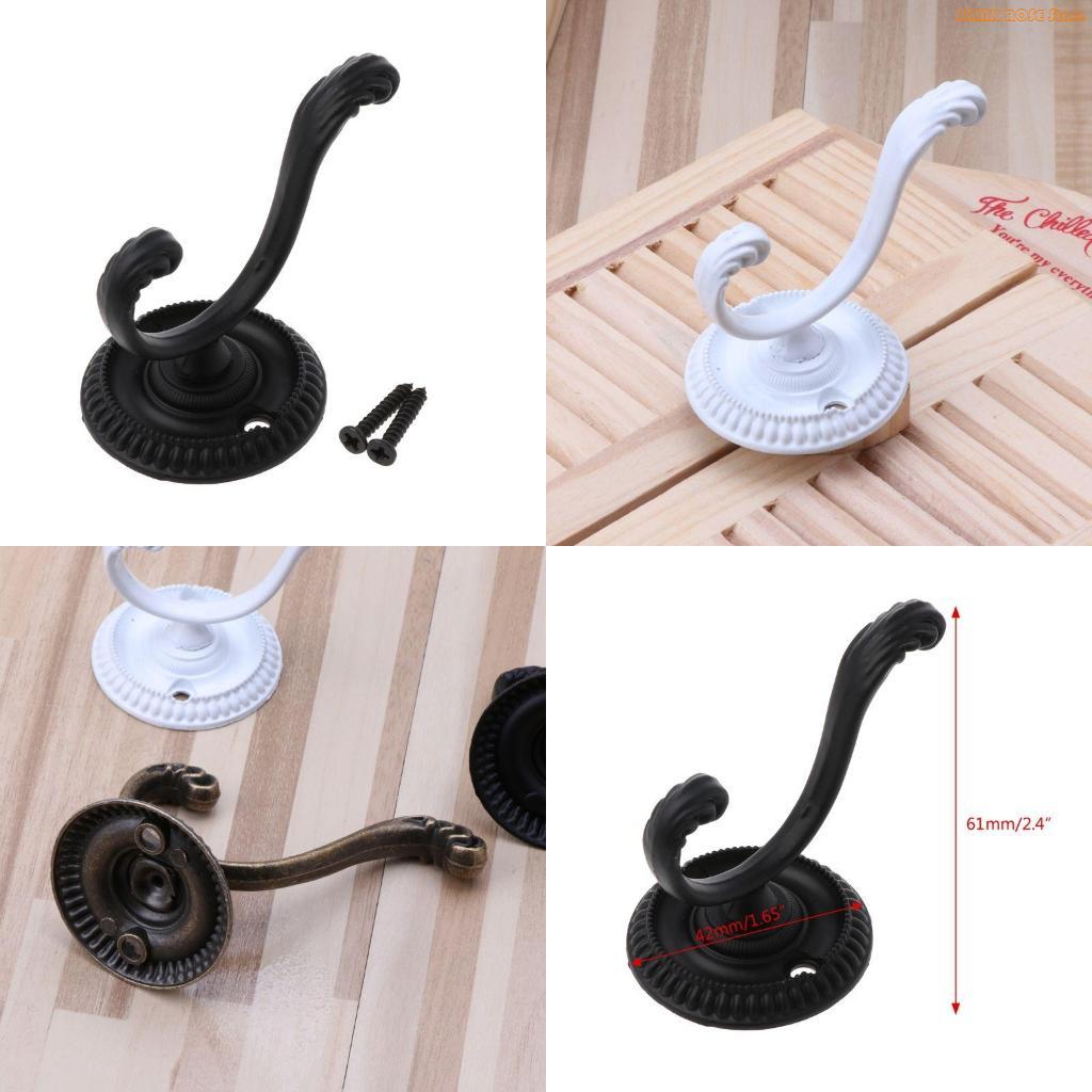 K1AE Heavy Duty Wall Hooks Antique Hanger Sturdy Decorative Coat Racks Zinc Alloy Double Hook for Hanging Hats Towels Keys