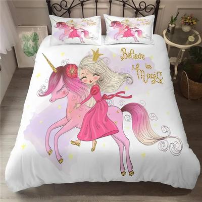 Lindo Juego de Funda Nórdica de Unicornio Rosa Romántico Castillo Juego de Cama Tamaño Individual Twin Para Habitación de Niña Princesa Decoración Ropa de Cama