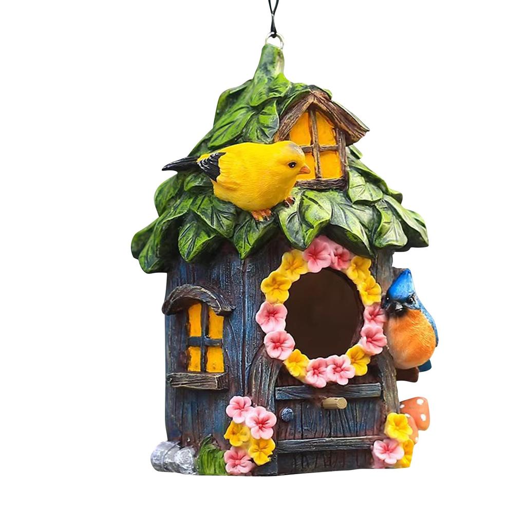 Bird Houses Pet Cottage Distressed Resin Birdhouse For Outside Hanging Garden Patio For Swallow Sparrow Hummingbird