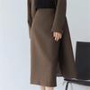 Women's Mid-Length Coffee-Colored A-Line High-Waisted Slit Skirt