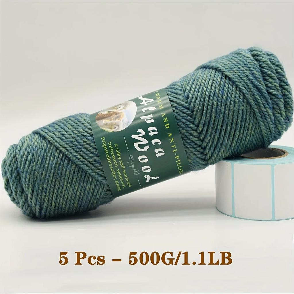5er-Pack Alpakawolle Garn, Weiche & Warme Mischung zum Stricken von Pullovern, Schals, Mützen - Jeweils 0,5 kg, Mehrfarbige Auswahl
