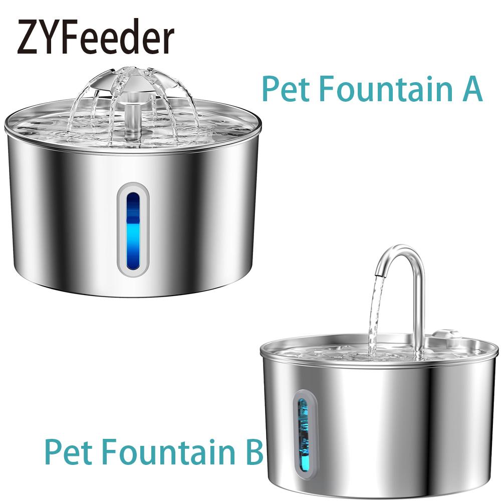 2.2L/74oz Cat Auto Drinking Water Dispenser Smart Dogs Fountain Pet Feeder With Window Stainless Steel Water Bowl(No 5V 1A Plug