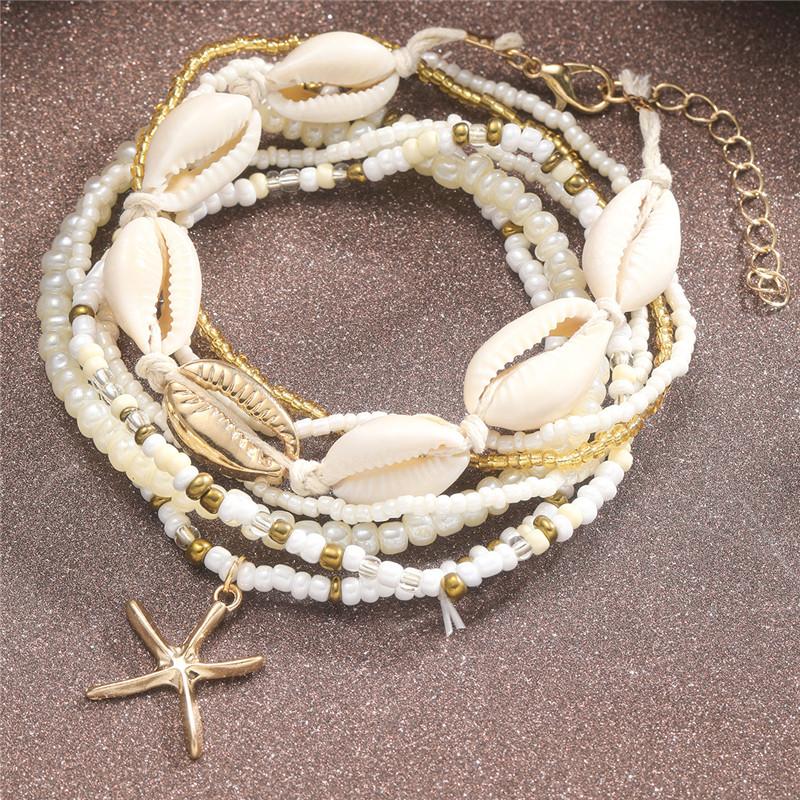 Starfish Beads Pearl Chain Anklet Set for Women, Charm, Ankle Bracelet On the Leg, Handmade Jewelry, Gifts, Summer, Beach, Fashi