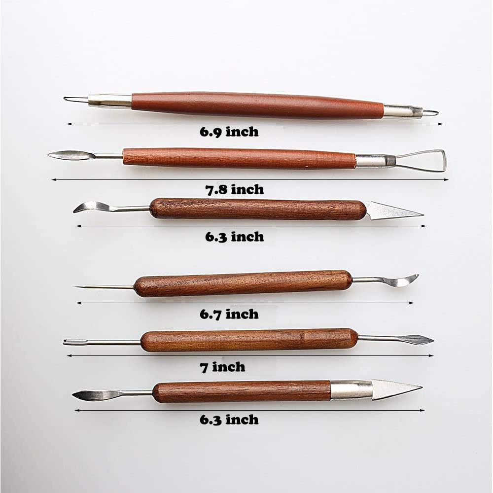 6 Pcs Pottery  Clay Sculpting Tools Double-Sided Smooth Wooden Handles.