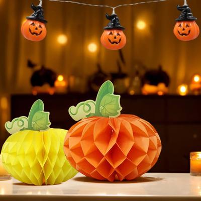 Decoração Favo de Mel 3D Abóbora Amarelo Laranja Abóbora Favo de Mel Decoração Centro de Mesa Favo de Mel para Festa de Halloween Ação de Graças