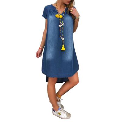 Moda feminina verão com decote em V vestidos casuais de manga curta