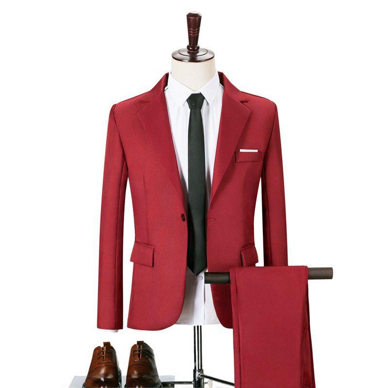 Traje de Dos Piezas de Moda para Hombre Negocios Estilo Coreano Traje Ajustado