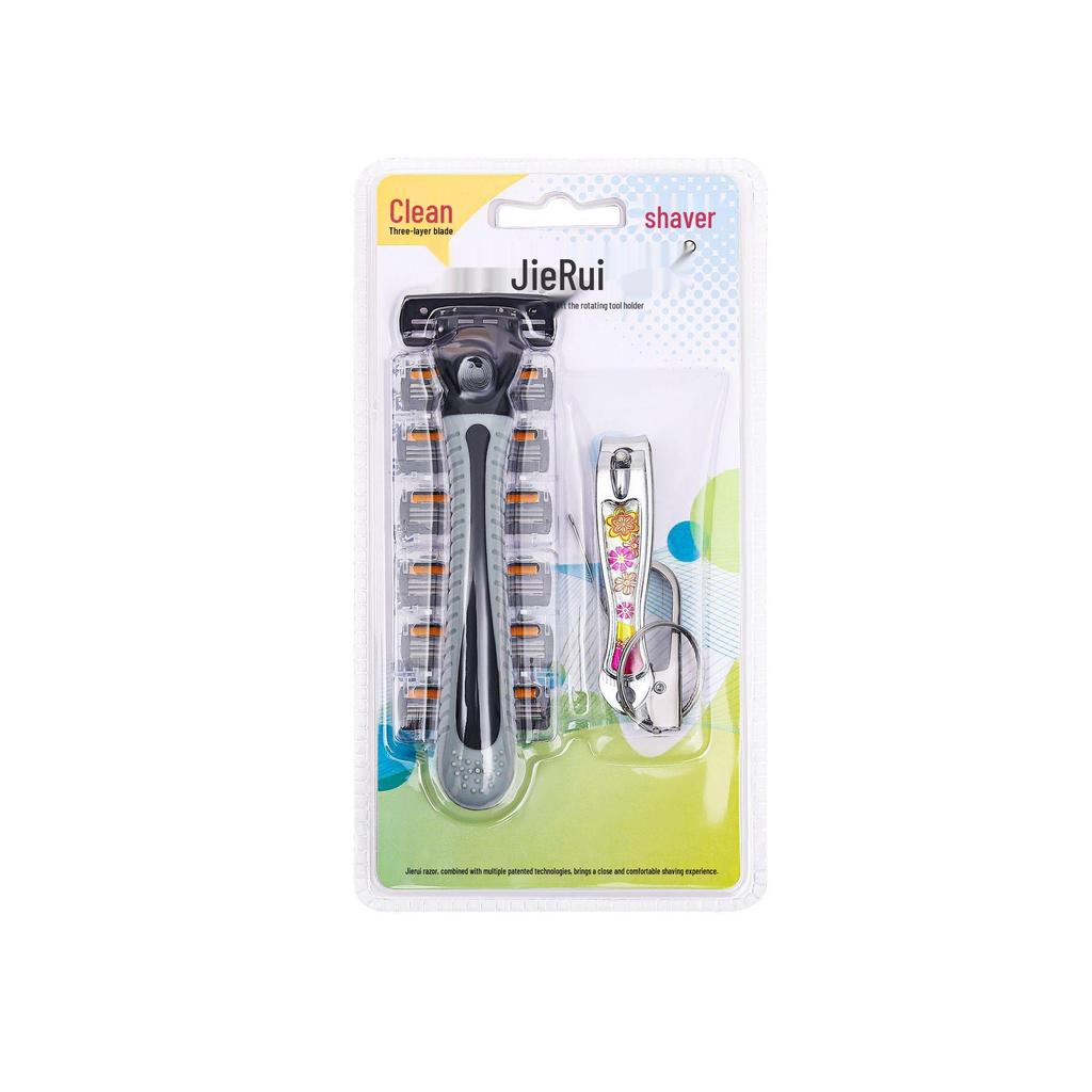 Jie Rui Triple-Layer Men's Shaving Razor - Classic Hair Removal with 1 Handle & Multi-Blade Head