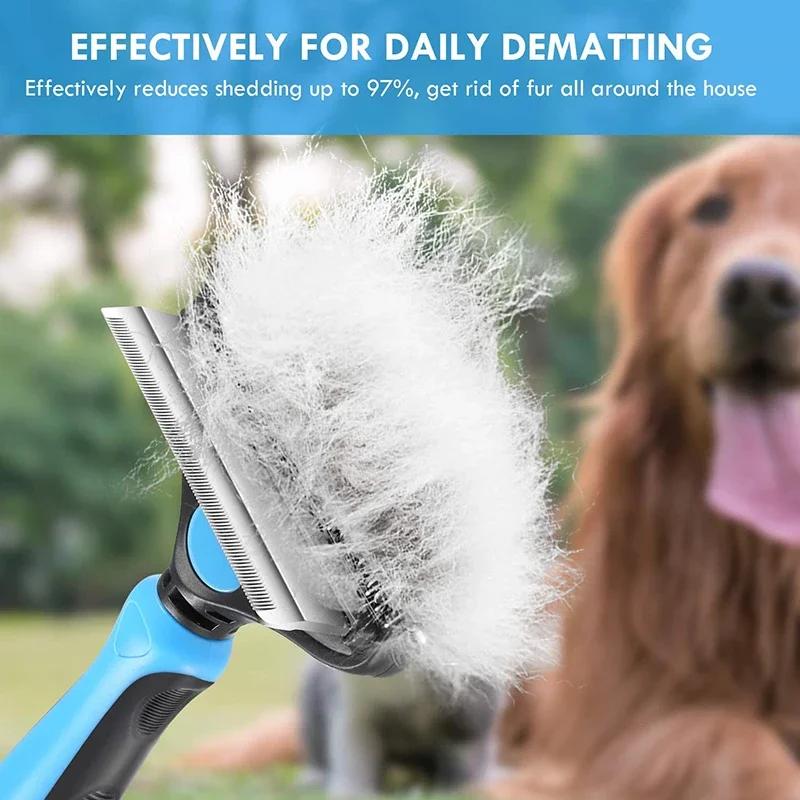 Spazzola per toelettatura per animali domestici 2 in 1 a doppia faccia Pettine Rastrello professionale per cani Manico sicuro e confortevole per cani Gatti Rimuove nodi e grovigli facilmente