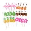 24Pcs Hawaiian Cupcake Toppers Flamingo Pineapple Palm Leaves Toothpicks Tropical Summer Beach Birthday Party Cake Decoration